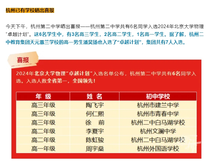 不用参加高考，直接保送北大！这项人才培养计划公布结果，杭州有10多名学霸入围